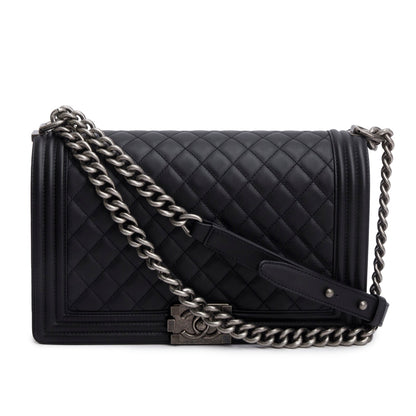 Chanel 2021 Black Quilted Lambskin Large Boy Bag