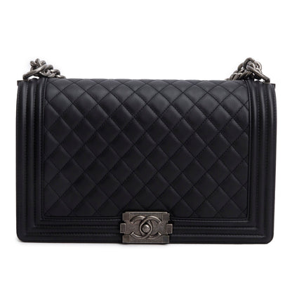 Chanel 2021 Black Quilted Lambskin Large Boy Bag