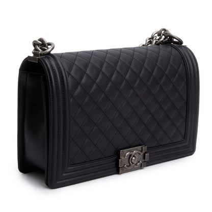 Chanel 2021 Black Quilted Lambskin Large Boy Bag