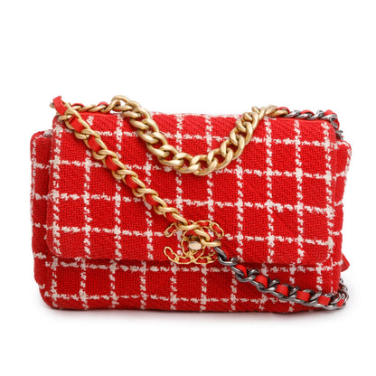 Chanel Red Tweed Quilted Medium Chanel 19 Flap