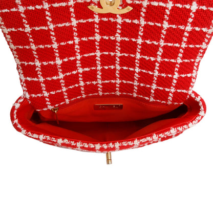 Chanel Red Tweed Quilted Medium Chanel 19 Flap