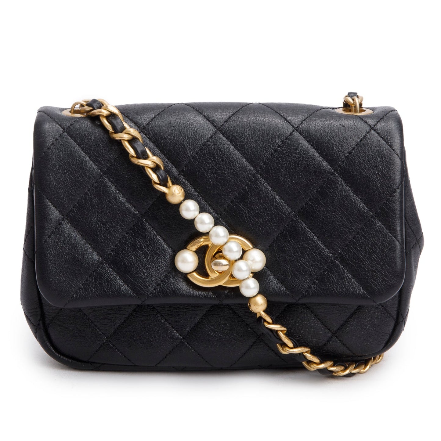 Chanel Black Calfskin Quilted Mini Pearl Side Flap Bag