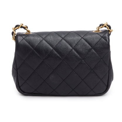 Chanel Black Calfskin Quilted Mini Pearl Side Flap Bag