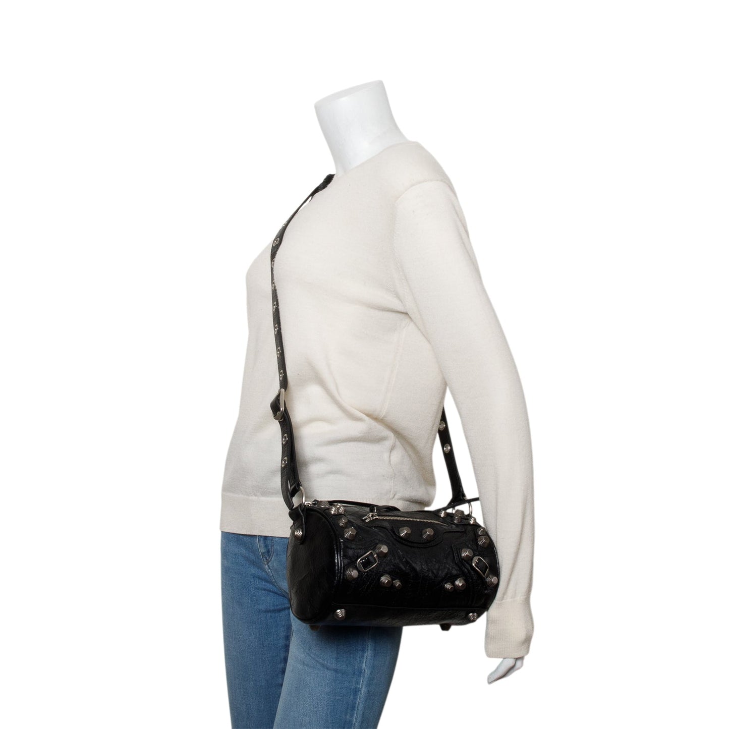 Balenciaga Black Agneau Arena Le Cagole Cylinder Bag