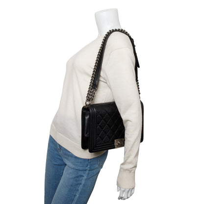 Chanel Black Quilted Lambskin Leather Large Boy Bag