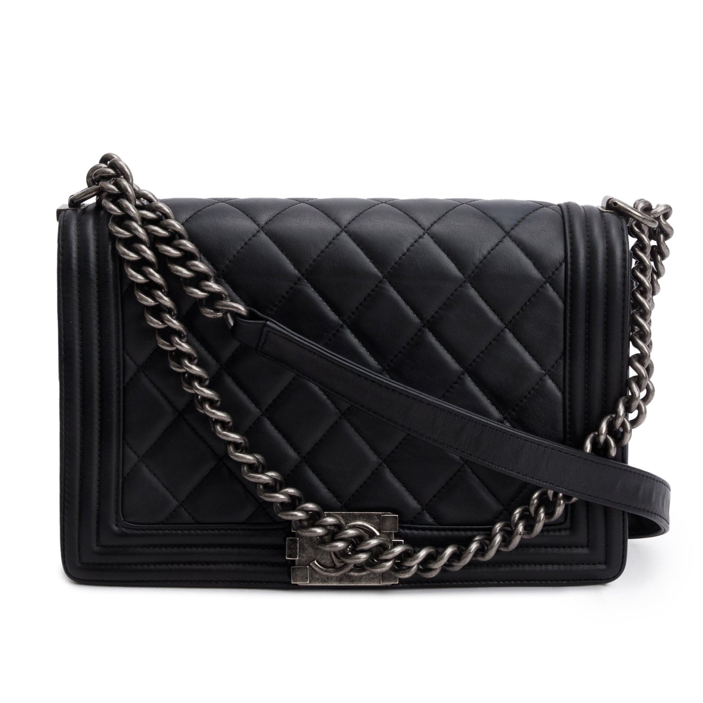 Chanel Black Quilted Lambskin Leather Large Boy Bag