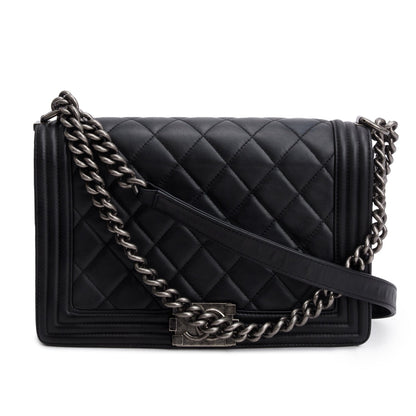 Chanel Black Quilted Lambskin Leather Large Boy Bag