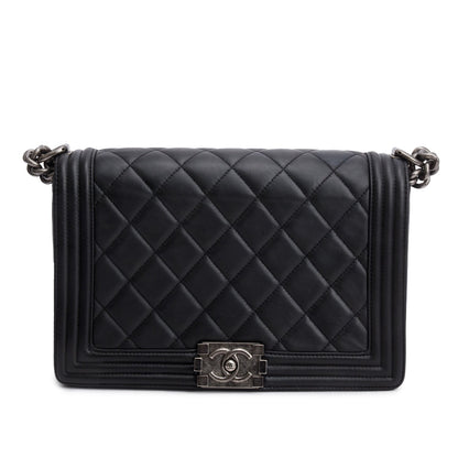 Chanel Black Quilted Lambskin Leather Large Boy Bag
