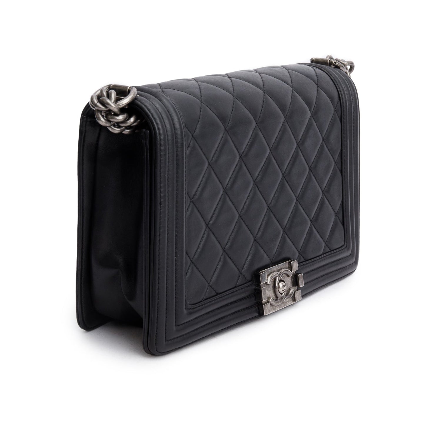 Chanel Black Quilted Lambskin Leather Large Boy Bag