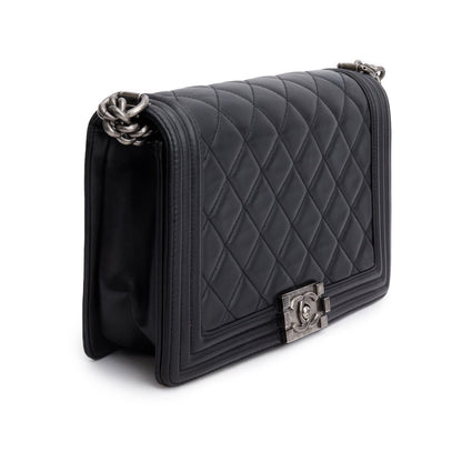 Chanel Black Quilted Lambskin Leather Large Boy Bag