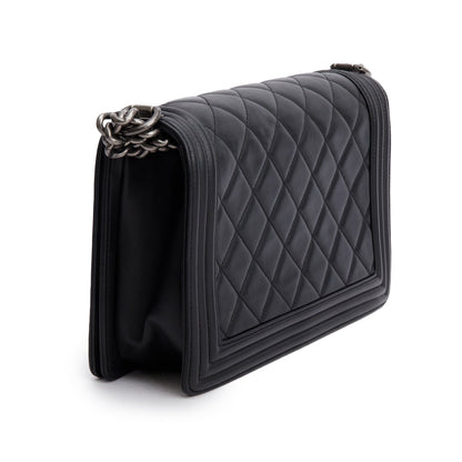 Chanel Black Quilted Lambskin Leather Large Boy Bag