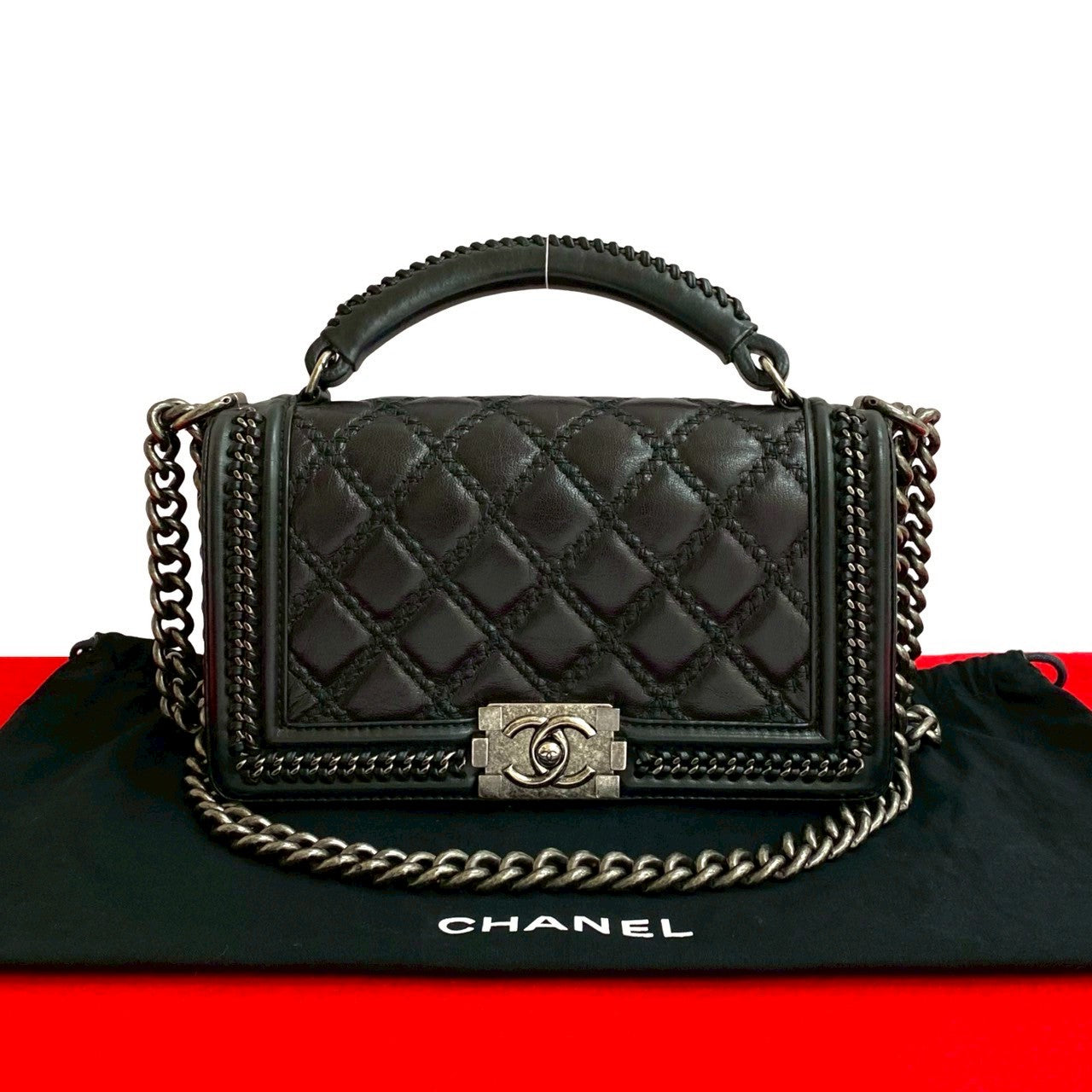 CHANEL Shoulder Bag leather black Boy chanel