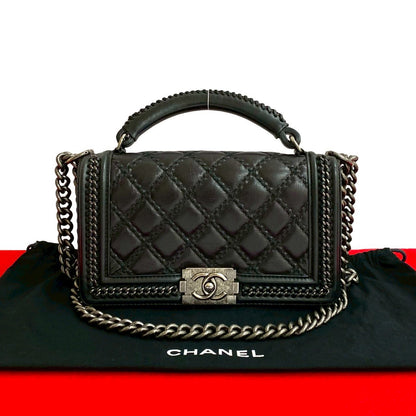 CHANEL Shoulder Bag leather black Boy chanel