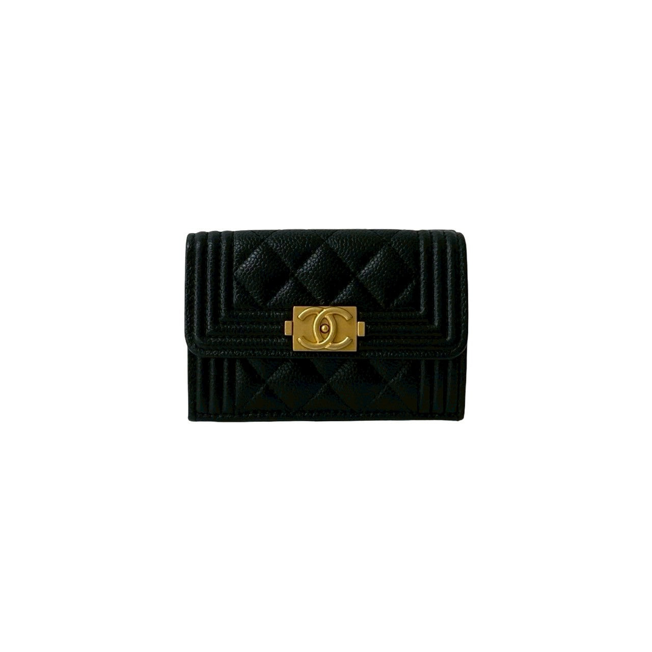 CHANEL Tri-fold wallet Matt caviar skin black Matrasse Boy chanel