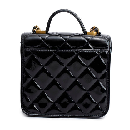 Chanel Black Patent Leather Quilted Mini School Memory Top Handle Bag