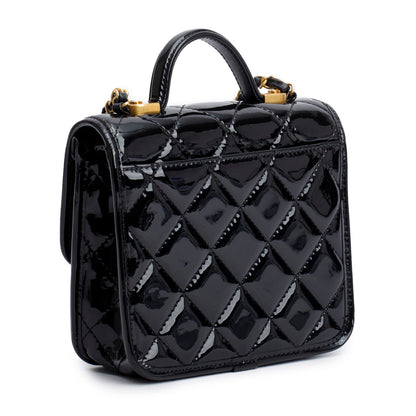 Chanel Black Patent Leather Quilted Mini School Memory Top Handle Bag