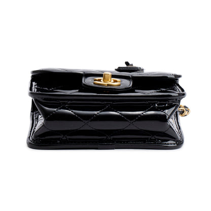 Chanel Black Patent Leather Quilted Mini School Memory Top Handle Bag