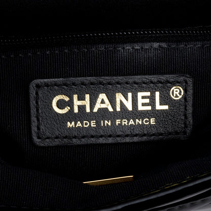Chanel Black Patent Leather Quilted Mini School Memory Top Handle Bag