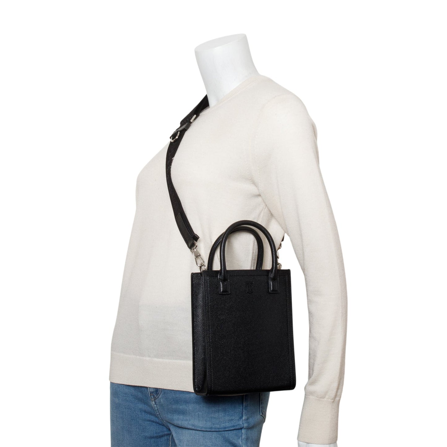 Burberry Black Grainy Leather Vertical Mini Denny Tote