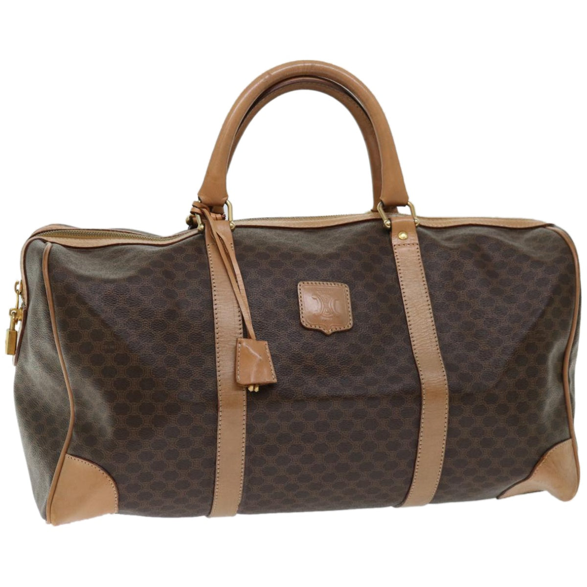 Luxury CELINE Macadam Canvas Boston Bag PVC Brown  66957