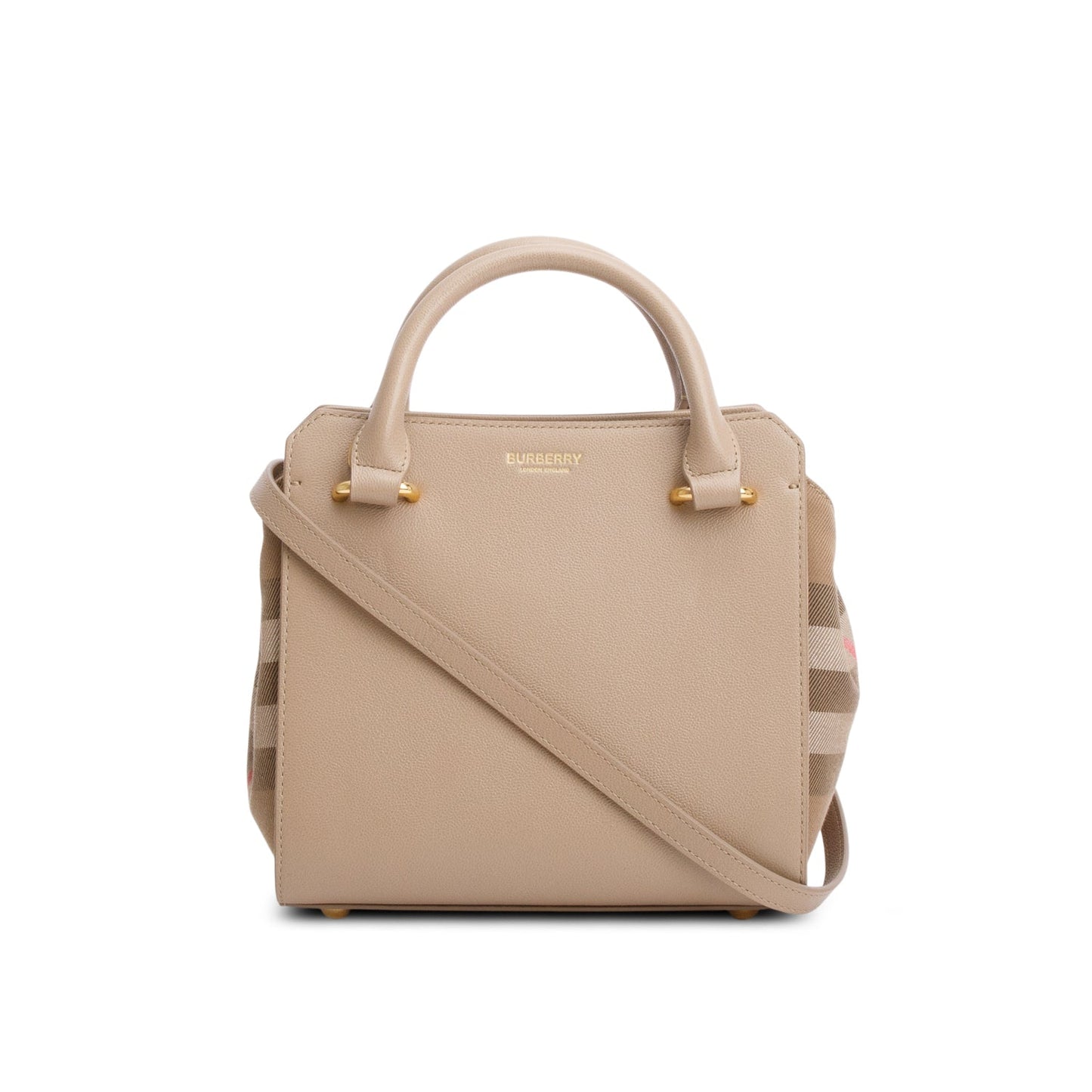 Burberry Beige Calfskin Mega Check Mini Banwell Tote