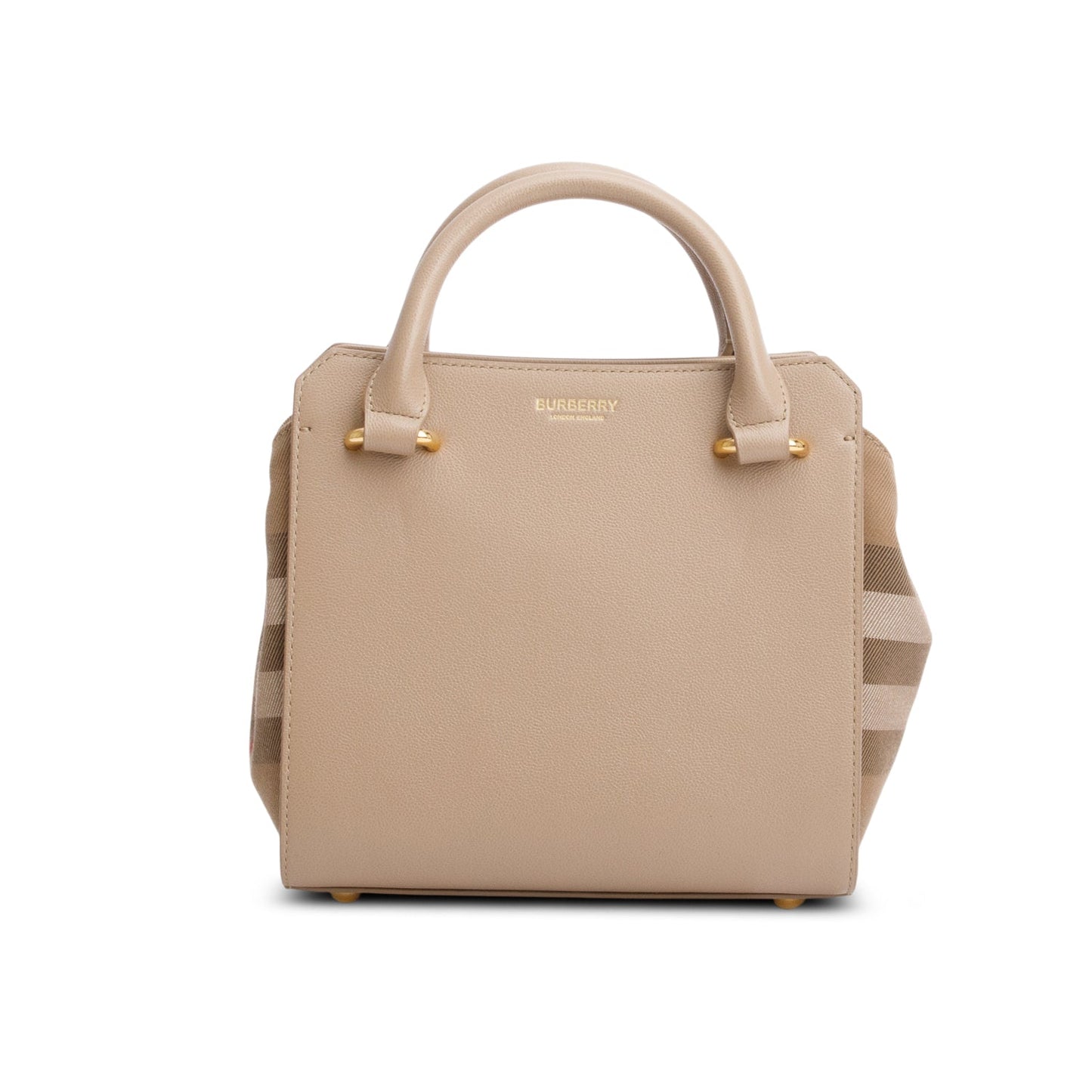 Burberry Beige Calfskin Mega Check Mini Banwell Tote