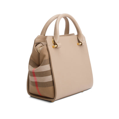 Burberry Beige Calfskin Mega Check Mini Banwell Tote