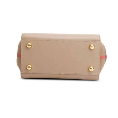 Burberry Beige Calfskin Mega Check Mini Banwell Tote