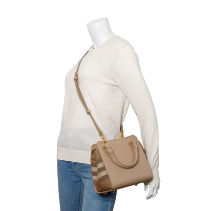 Burberry Beige Calfskin Mega Check Mini Banwell Tote
