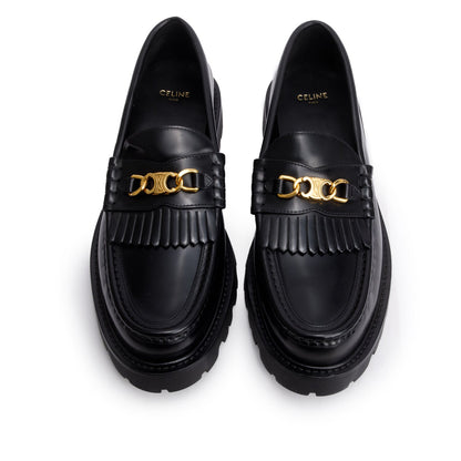 Celine Black Polished Bull Triomphe Chain Margaret Loafer, Size 41