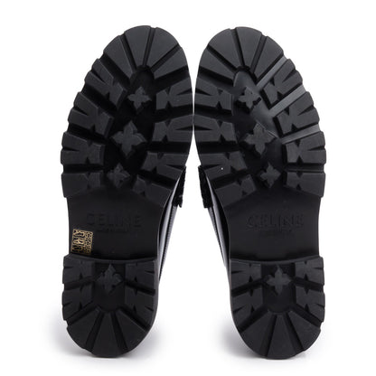 Celine Black Polished Bull Triomphe Chain Margaret Loafer, Size 41