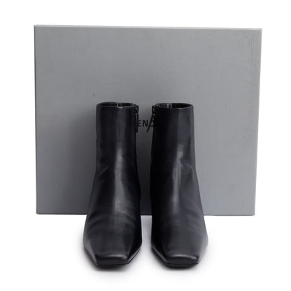 Balenciaga Black Shiny Sheepskin Typo Ankle Booties, Size 37