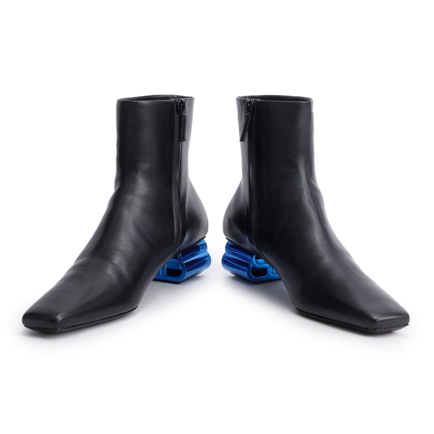 Balenciaga Black Shiny Sheepskin Typo Ankle Booties, Size 37