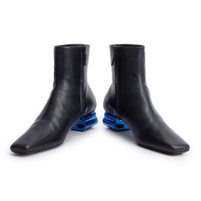 Balenciaga Black Shiny Sheepskin Typo Ankle Booties, Size 37