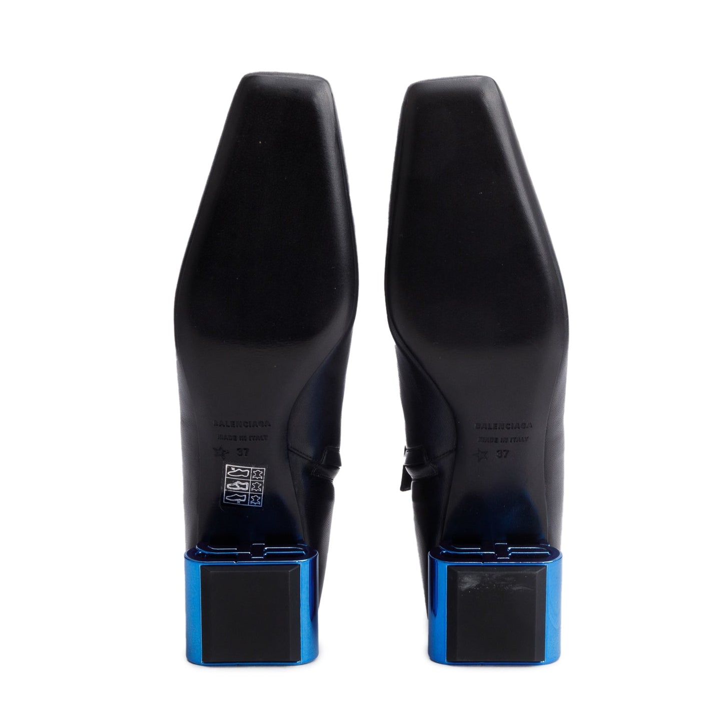 Balenciaga Black Shiny Sheepskin Typo Ankle Booties, Size 37