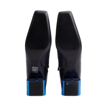 Balenciaga Black Shiny Sheepskin Typo Ankle Booties, Size 37