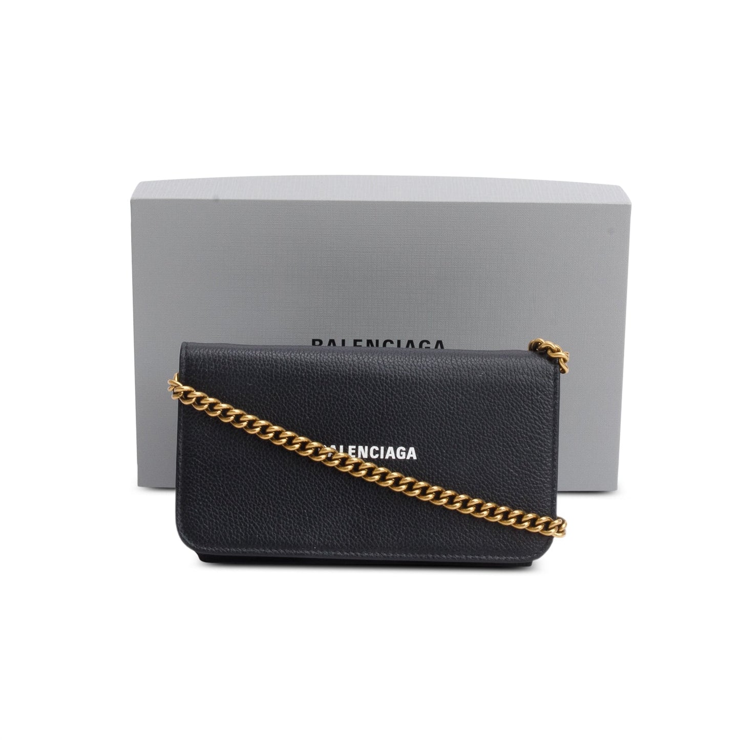 Balenciaga Black Leather Phone Holder Wallet on Chain