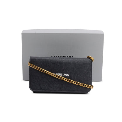 Balenciaga Black Leather Phone Holder Wallet on Chain
