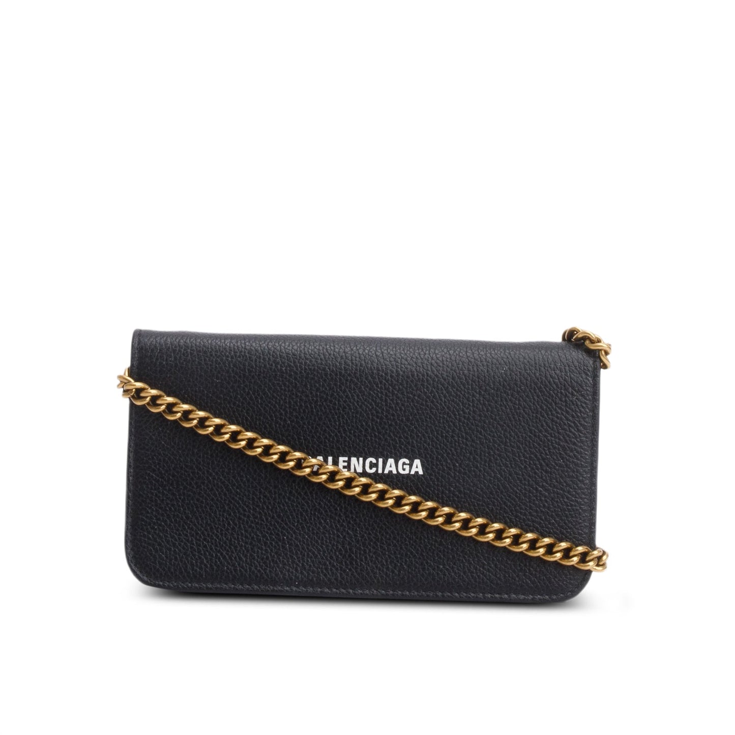 Balenciaga Black Leather Phone Holder Wallet on Chain
