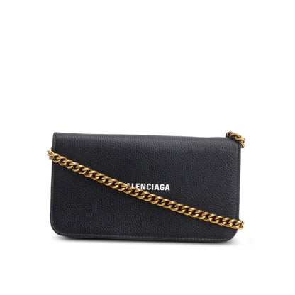 Balenciaga Black Leather Phone Holder Wallet on Chain