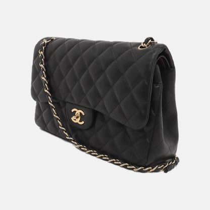 Chanel Classic Flap Jumbo 2010 Black Lambskin Leather Double Flap with Gold Hardware