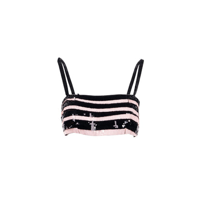 Chanel size 36 21C Sequins/Silk mini top black / pink