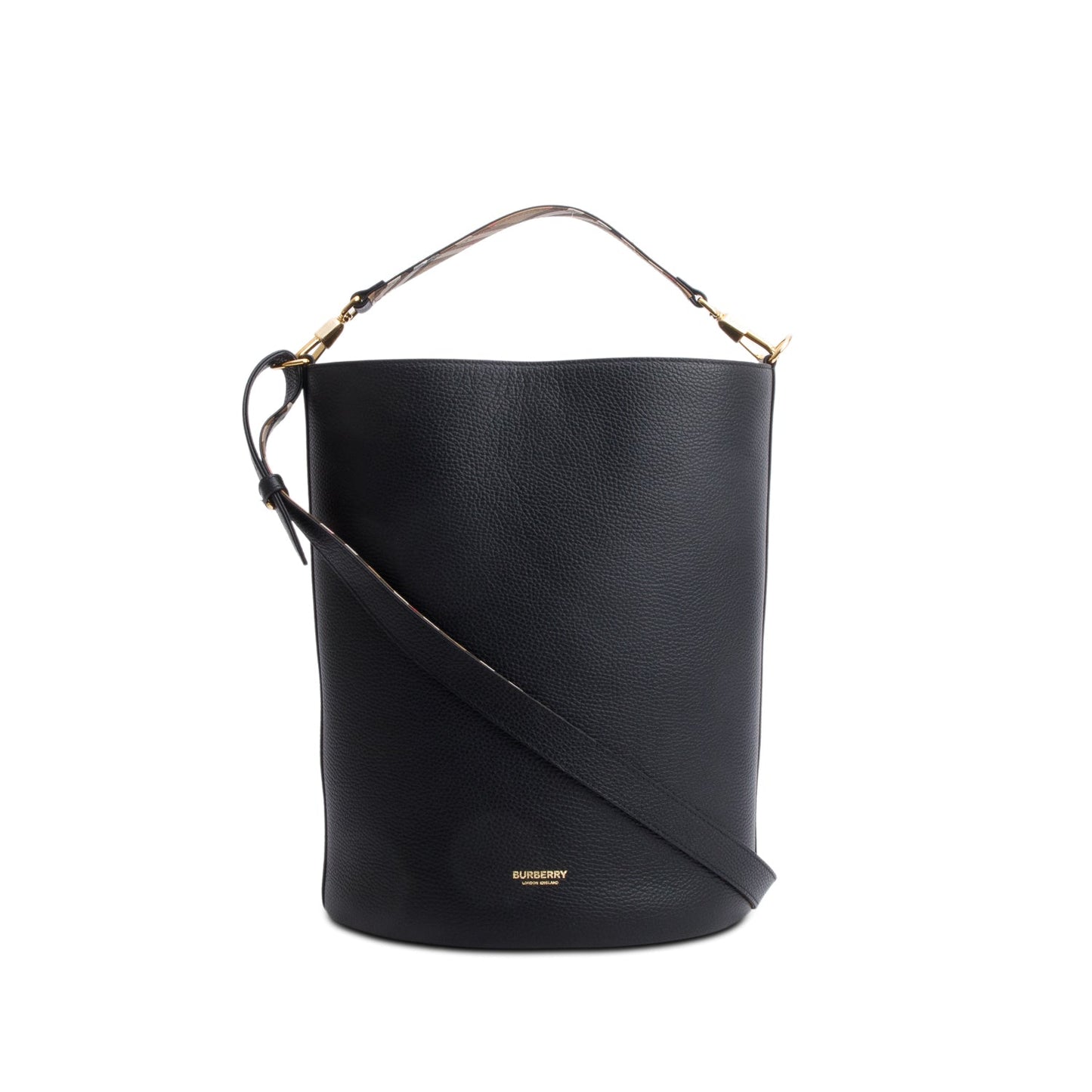 Burberry Black Grained Leather Large Lorne Bucket Bag