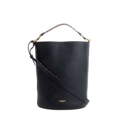 Burberry Black Grained Leather Large Lorne Bucket Bag