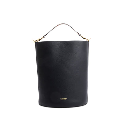 Burberry Black Grained Leather Large Lorne Bucket Bag