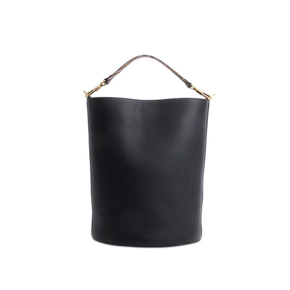 Burberry Black Grained Leather Large Lorne Bucket Bag