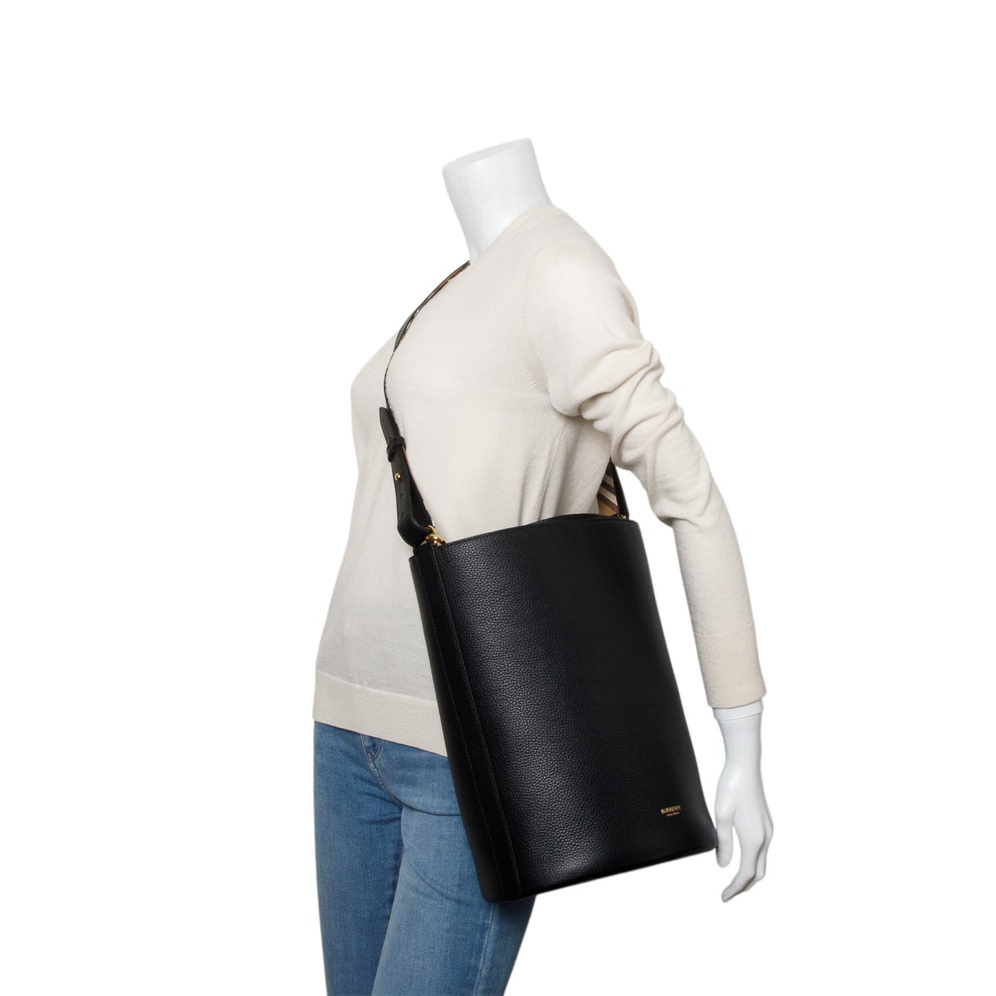 Burberry Black Grained Leather Large Lorne Bucket Bag