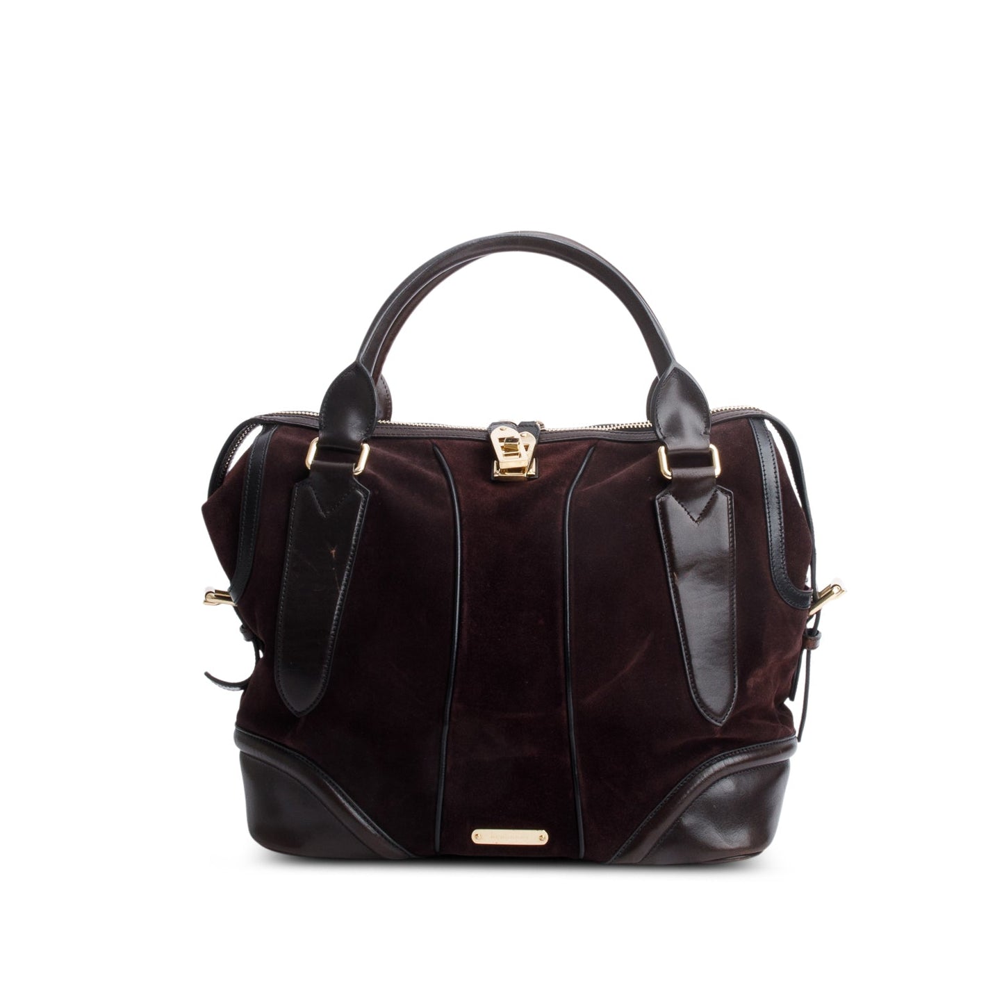 Burberry Black Leather & Burgundy Suede Aubergine Shoulder Bag