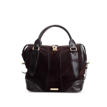 Burberry Black Leather & Burgundy Suede Aubergine Shoulder Bag