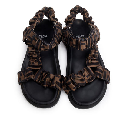 Fendi Brown Zucca Fendi Feel Satin Sandals, Size 37